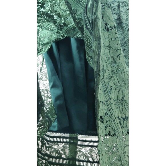 Metisu Dress Forest Green Ivy Lace Pattern Lined Overlay V-neck Size S - Picture 5 of 16